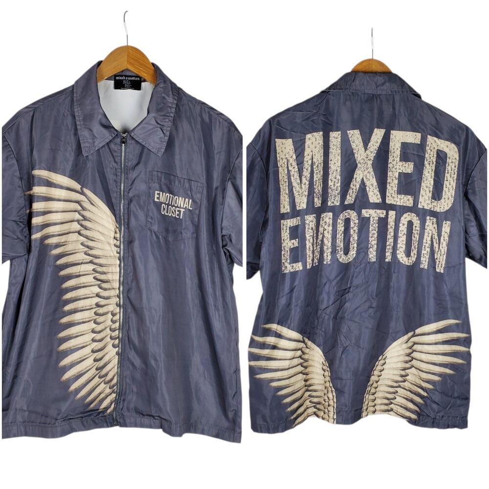 Mixed Emotion Wing Shirt Mens M Short Sleeve Zip Closure Streetwear
